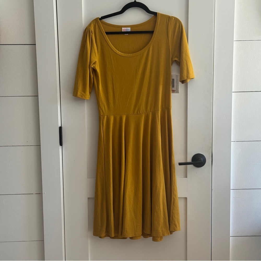 LuLaRoe Mustard Yellow Scoop Neck Fit & Flare Dress